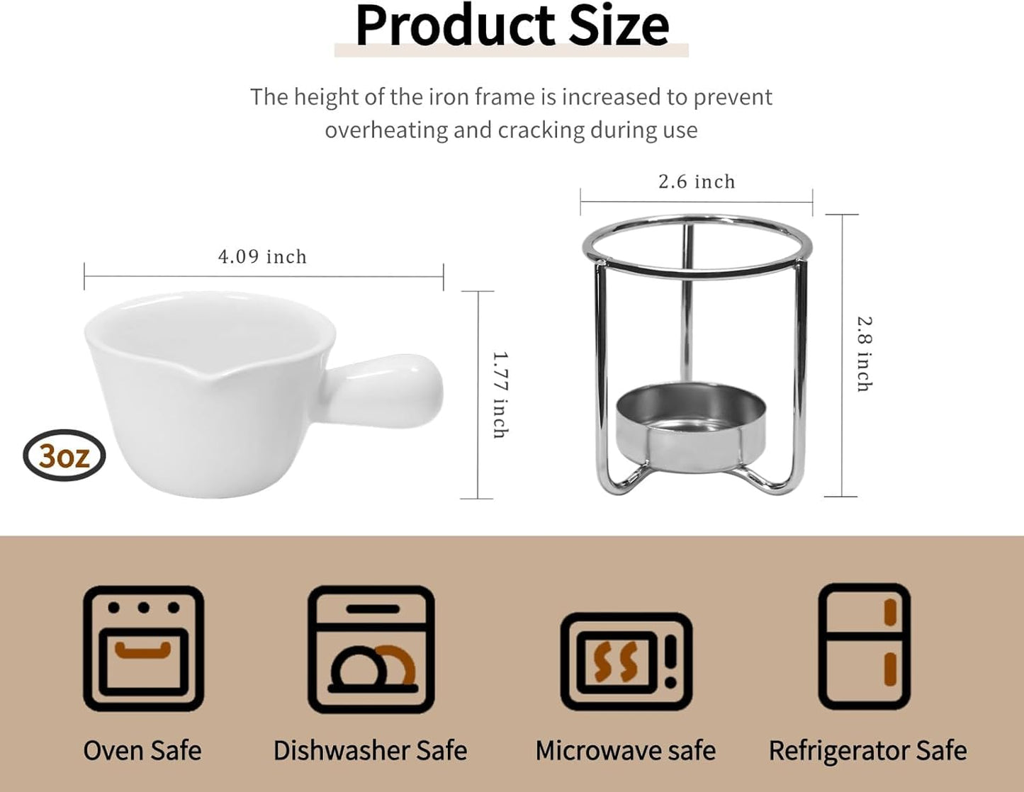 4Pcs Fondue Pot Set for Chocolate Butter Cheese, 5oz Butter Warmer for Seafood with 20 Tealight, Ceramic Bowl Oven Microware Dishwasher Safe,Perfect for family dip Fruit,Dessert,Snack