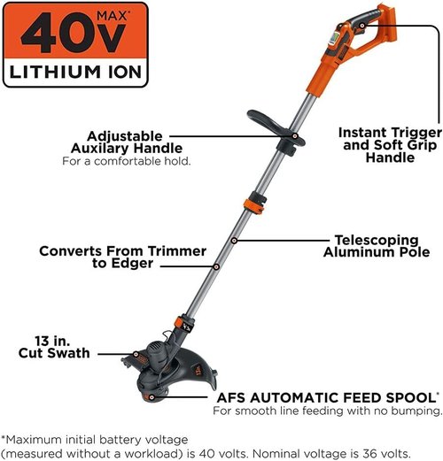 BLACK+DECKER 40V MAX String Trimmer | 13-Inch Lawn Edger with Extended Reach - Battery Not Included