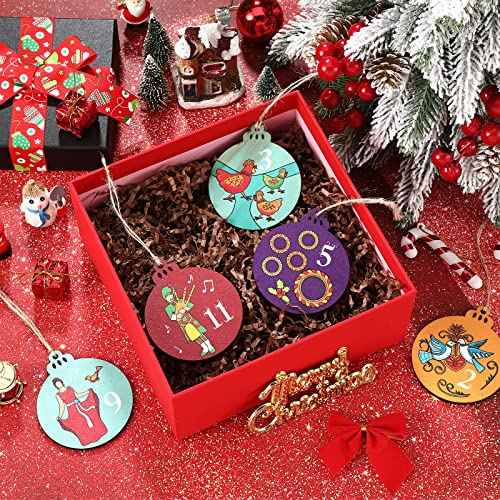 12 Pieces 12 Days of Christmas Ornaments Wooden Set 3.15 Inch Colorful Xmas Twelve Days of Christmas Hanging Ornaments for Xmas Tree(Round Style)