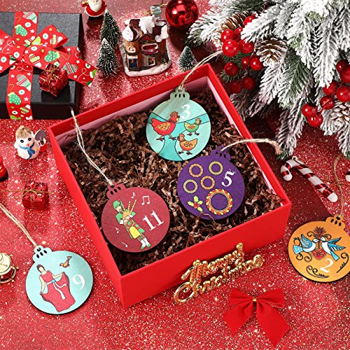 Yalikop 12 Days of Christmas Wooden Ornaments, Set 12, 65mm, Round