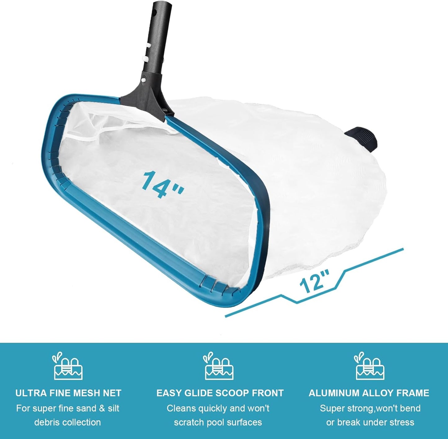 Skiennix 14" Pool Skimmer Net - Ultra Fine Mesh Rake with Strong Aluminum Frame for Easy Debris Removal