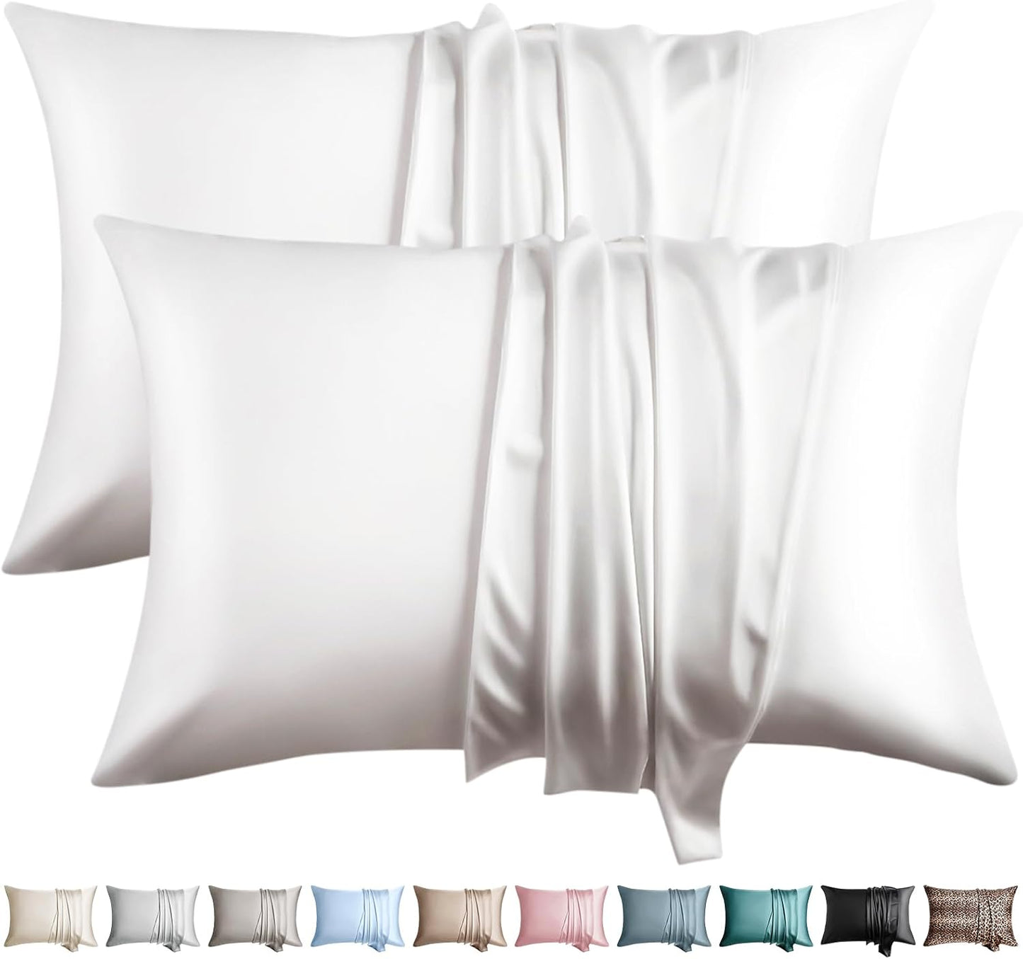 Skiennix 100% Mulberry Silk Pillowcases - Set of 2 Queen Size for Hair & Skin | Soft, Breathable, White