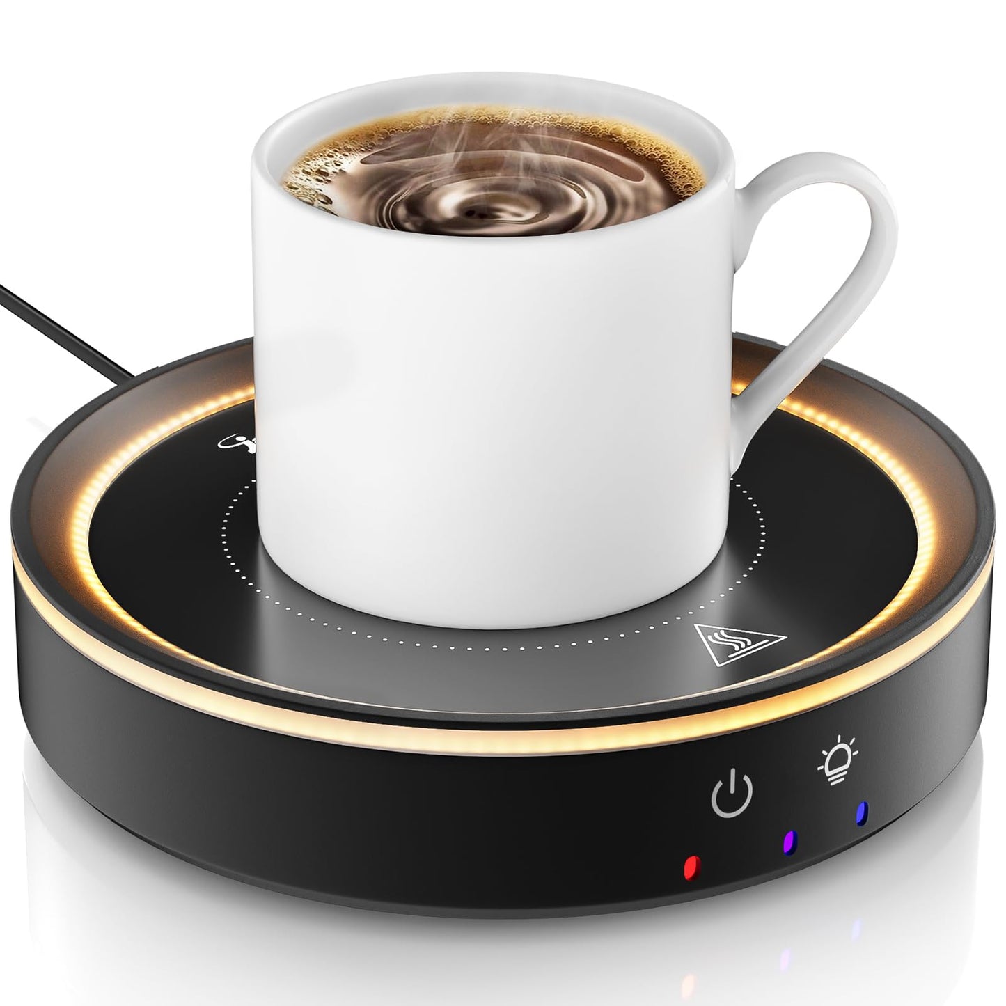 Trivoxia 36W Mug Warmer, 3 Temperature Settings, Auto Shut Off (2-12H), Max 176°F, Wood Grain Design with Ambient Light,Ideal Gift for Home & Office (Black)