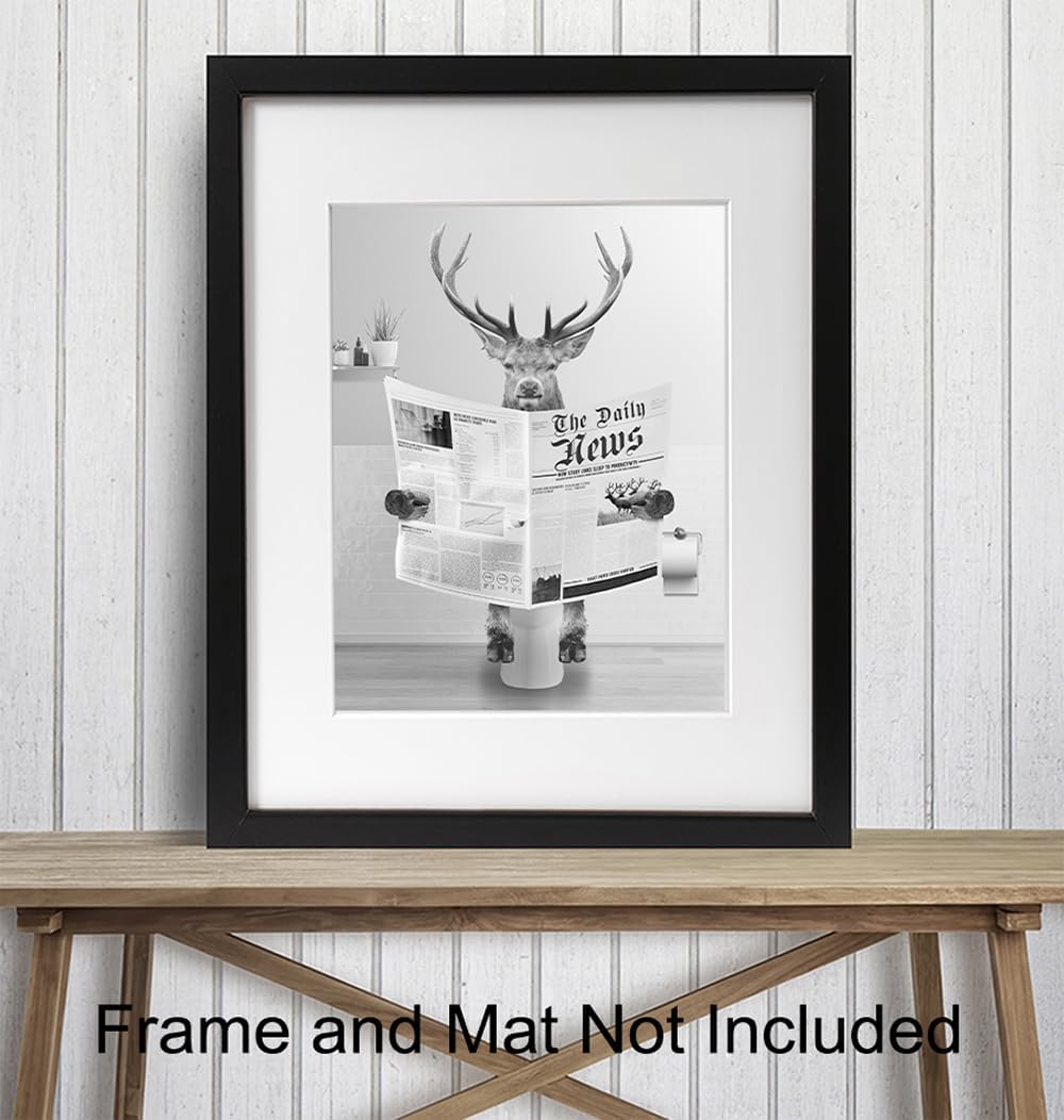 Skiennix Bathroom Wall Art | Deer & Elk Hunting Decor | Funny Unframed Print for Men & Kids