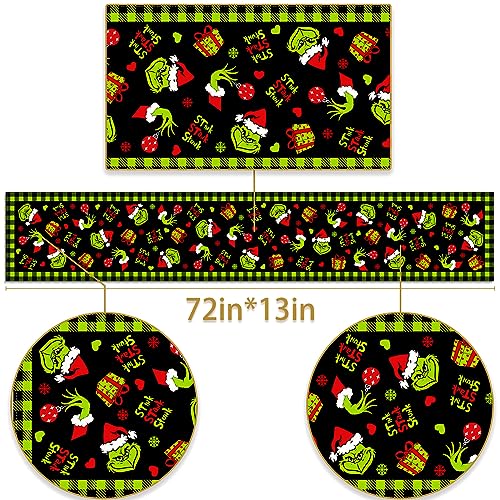 Pudodo Christmas Table Runner Black Green Buffalo Check 13x72in Holiday Decor