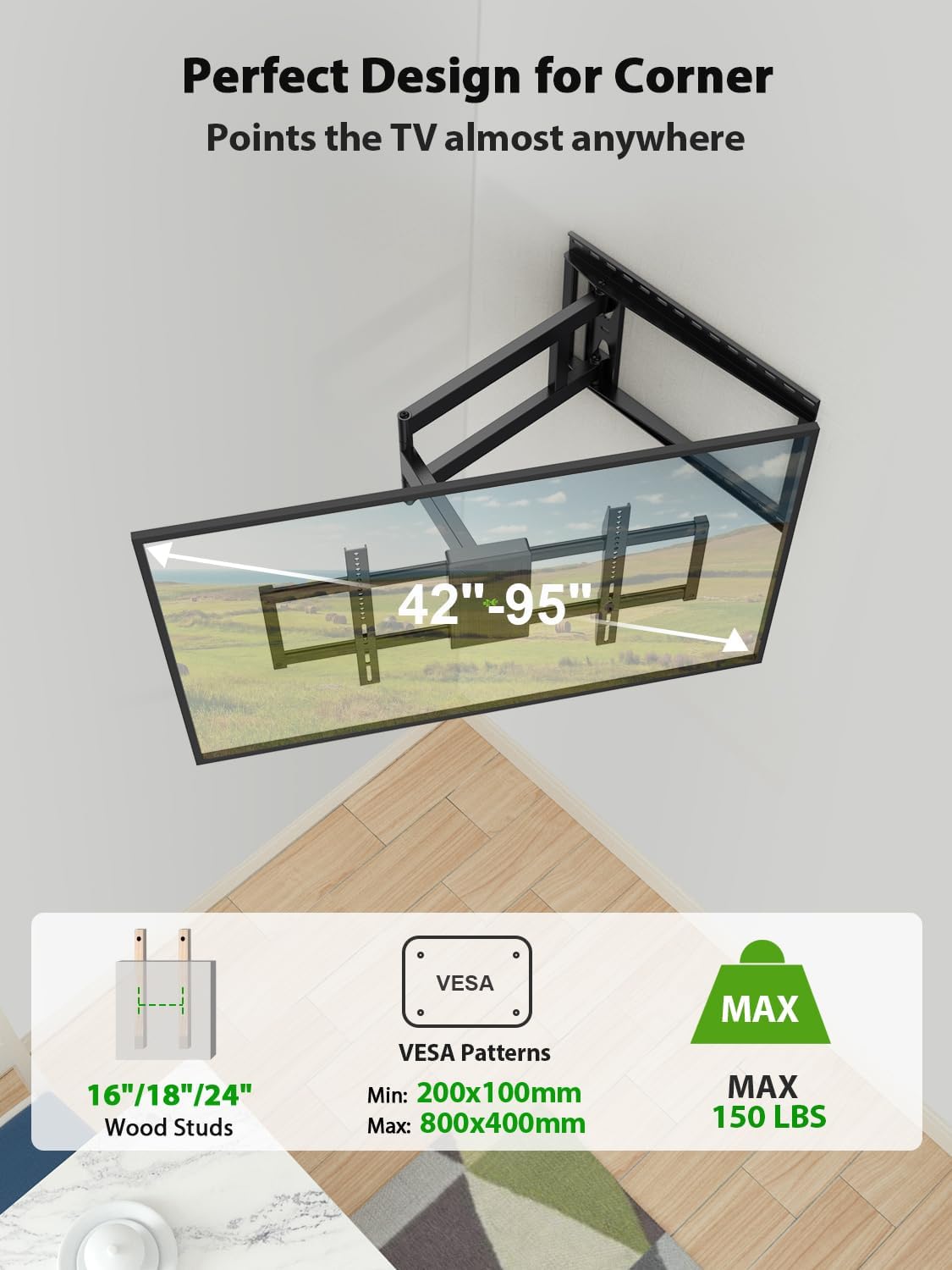 USX Mount Long Arm TV Wall Mount - Full Motion Design for 42-95 Inch TVs | 40 Inch Extension, Swivel & Tilt, 150lbs Capacity