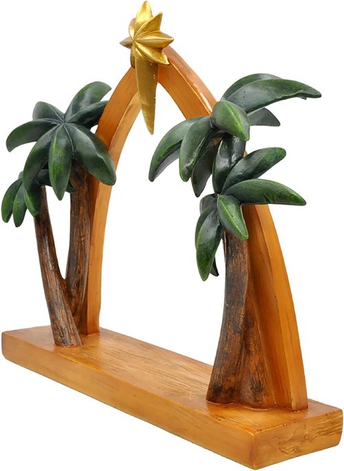 "Comfy Hour 11" Rustic Wood Nativity Stable - Star & Palm Trees | Christmas Figurine Backdrop Decor