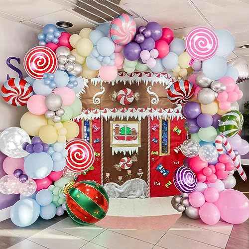 Christmas Balloon Garland Arch kit with 158 Pcs Xmas Candyland Balloons Arch Candy Balloon for Christmas Party Decorations Xmas New Year Birthday Party Supplies