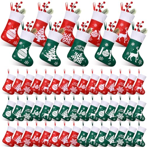 HooLing 50 Pcs 7 Inch Mini Christmas Stockings Bulk, Green, Stylish