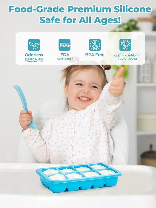 FOHERE Ice Cube Tray - Flexible BPA-Free Silicone Trays | 4-Pack, Easy Release & Stackable Design