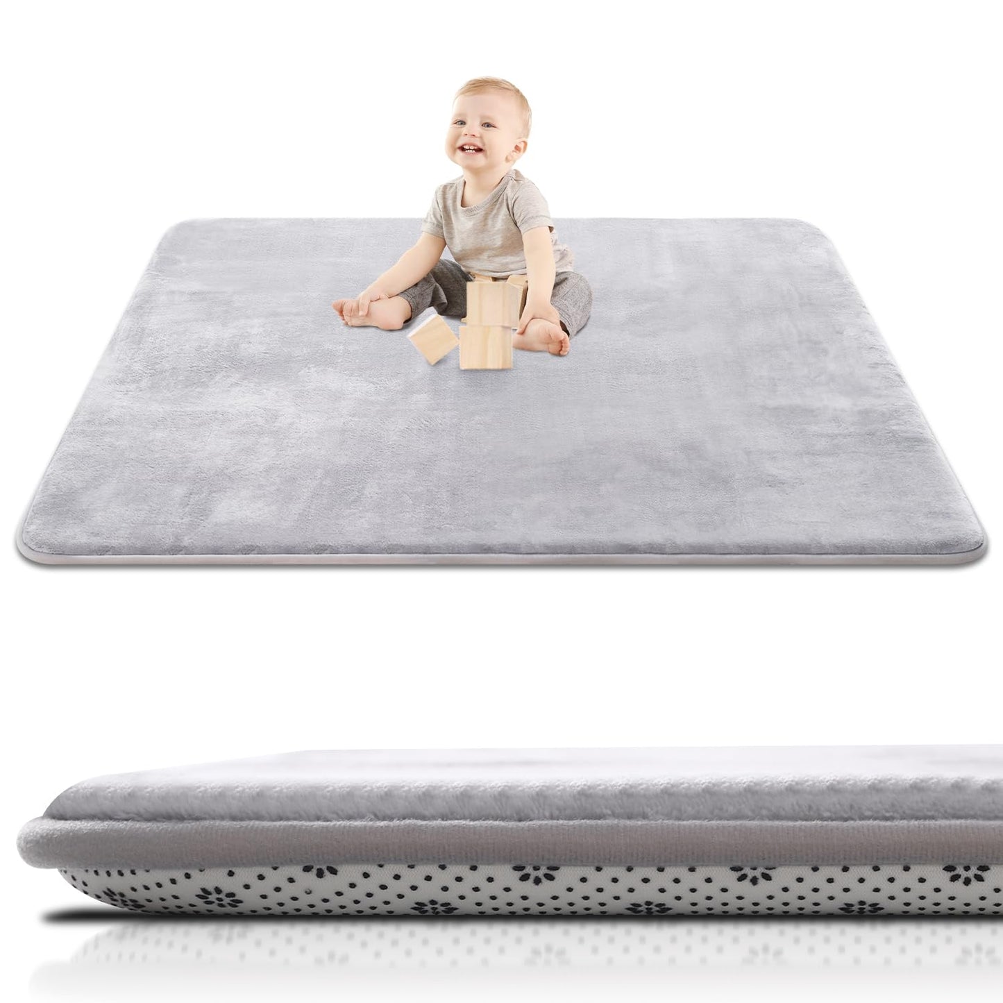 SEPARO Thick Baby Play Mat - Ultra Soft Non-Slip Foam for Tummy Time | 50 x 50 Grey Crawling Mat