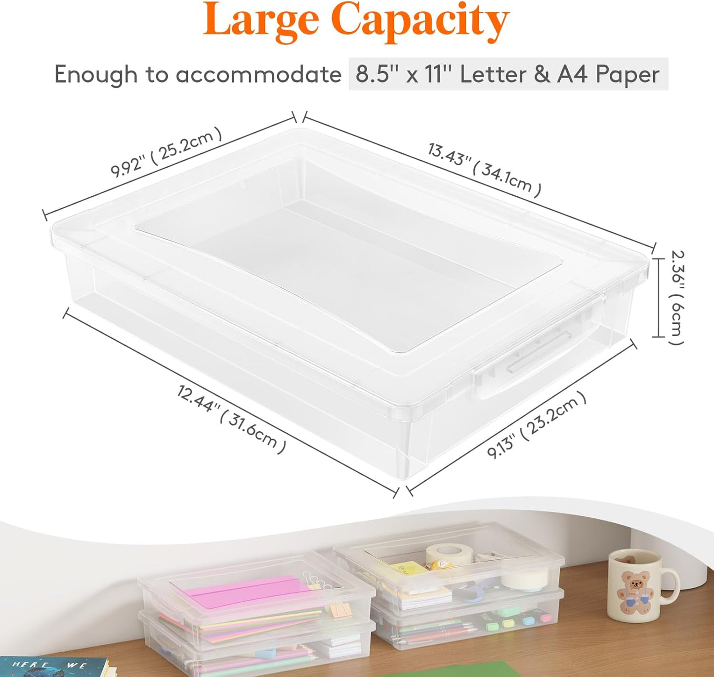 Lifewit Paper Organizer Storage - Multi-Purpose Plastic File Box with Latching Lids | 4 Pack, Clear, 32 x 23 cm