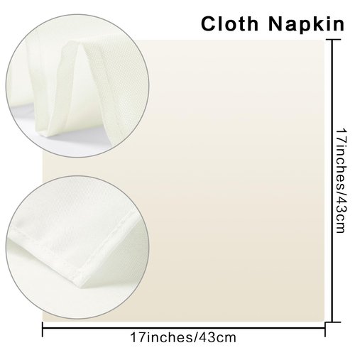 Bailarina Cloth Napkins Set of 40,17x17 inches Dinner Napkins Cloth Washable,Polyester Square Table Cloth Napkin Bulk with Hemmed Edges Ideal for Banquets, Parties and Weddings-White