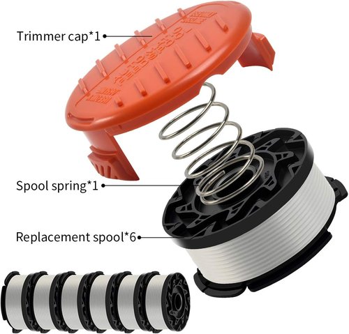 Black and Decker String Trimmer Line - AF-100, 6 Spools, 1 Cap & 1 Spring for Efficient Edging
