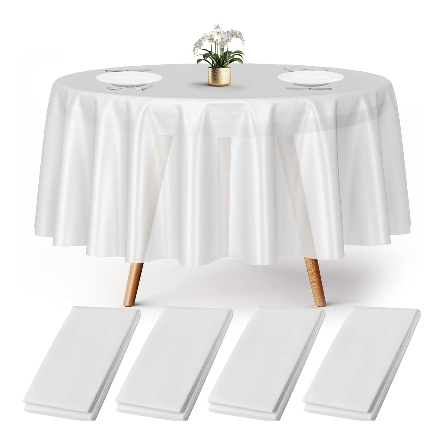 Prestee Plastic Round Tablecloths 84 Inches, 24 Pack White Disposable Table Cloths for Parties, Waterproof and Stain-Resistant Round Table Covers for Weddings, Holidays, Events, and Fine Dining