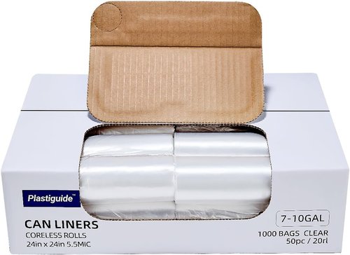 High-Density 7-10 Gallon Clear Trash Can Liners | 24'' x 24'' | 1000 Count for Office & Industrial Use