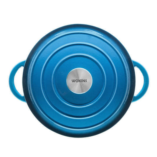 WOKINS Enameled Cast Iron Dutch Oven - 7QT Pot with Lid,Oven Safe to 500°F,Heavy-Duty Cookware for Sourdough Bread Baking,Braising,Stews,Roasting blue