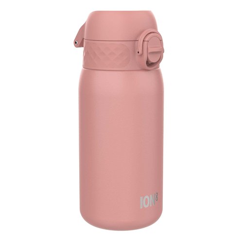 Ion8 Kids Water Bottle, Steel 400 ml/13 oz, Leak Proof, Easy to Open, Secure Lock, Dishwasher Safe, Flip Cover, Carry Handle, Easy Clean, Durable, Scratch Resistant, Carbon Neutral, Ash Rose Pink