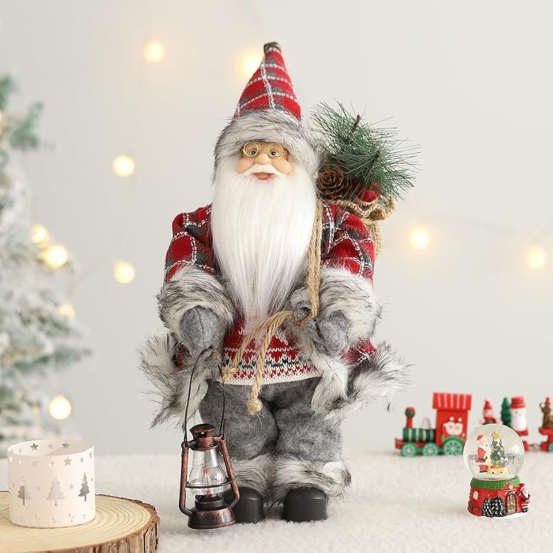 Enanal Santa Claus Figurine Red - 13.8in Classic Christmas Indoor Decor