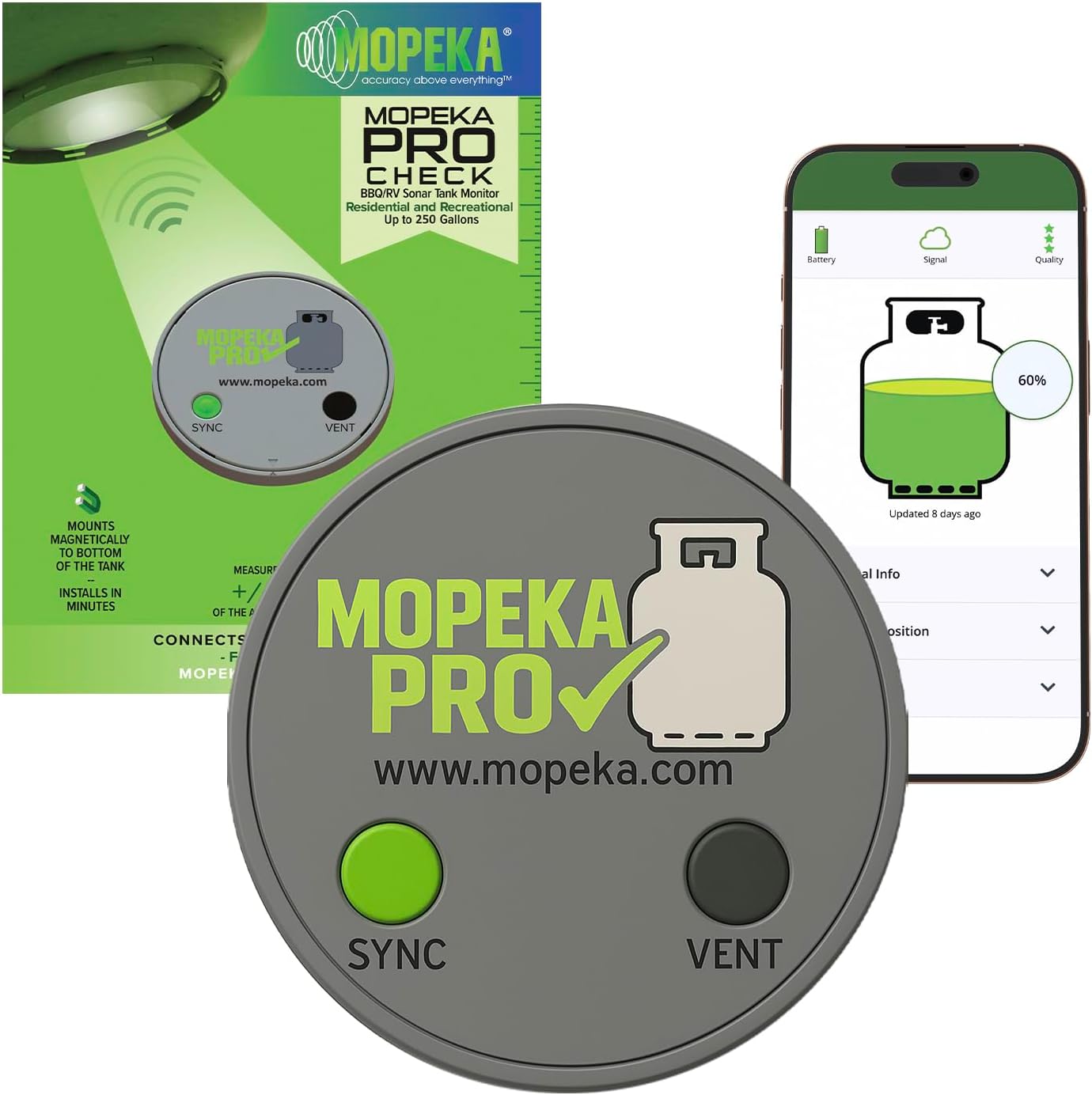 Mopeka Pro Check Sensor - Wireless Propane Tank Level Indicator - Magnetic Pressure Gauge for BBQ Grill