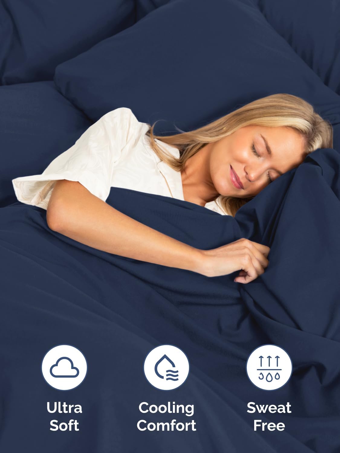 Skiennix Extra Deep Full Sheet Set - 6 Piece Breathable Cooling Bedding - Soft Wrinkle-Free Navy Blue