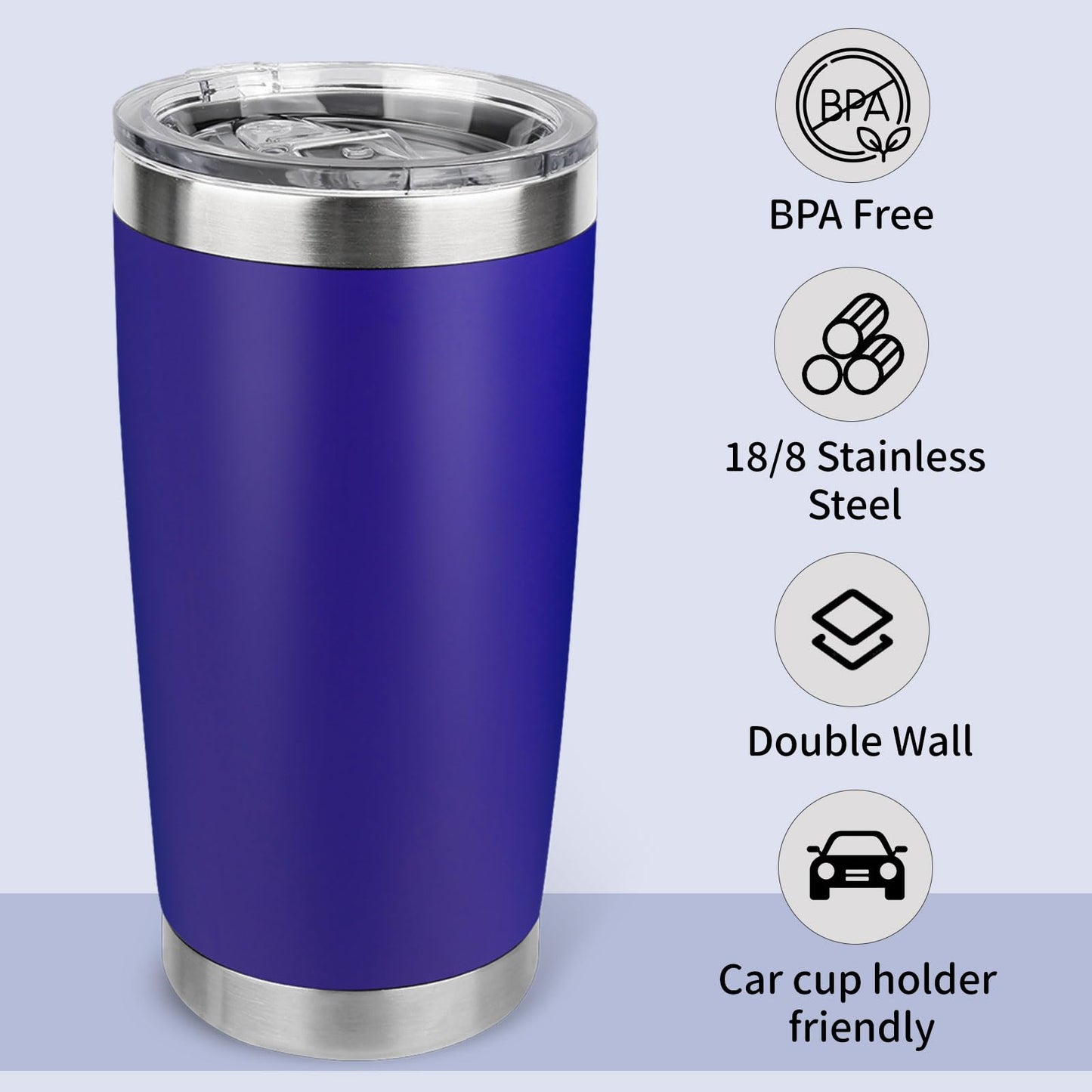 Zynkify 20oz Stainless Steel Tumbler with Lid, Travel Mug - Double Wall Vacuum Powder Coated Cup - Dark Blue, 1 Pack