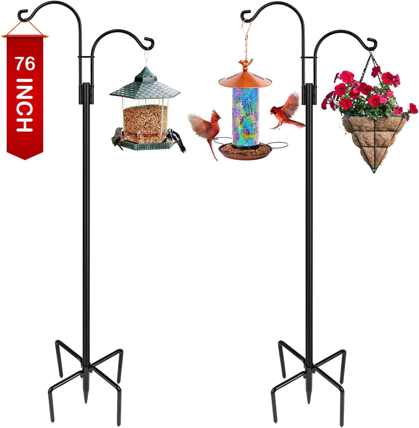 XDW-GIFTS Double Shepherds Hooks - Heavy Duty Garden Poles for Bird Feeders & Plant Baskets | 2-Pack