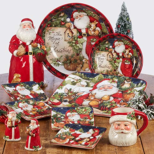 Large Certified International Magic of Christmas 11" Ceramic Dinner Plates Set of 4 - Festive Santa & Woodland Scenes, Dishwasher & Microwave Safe