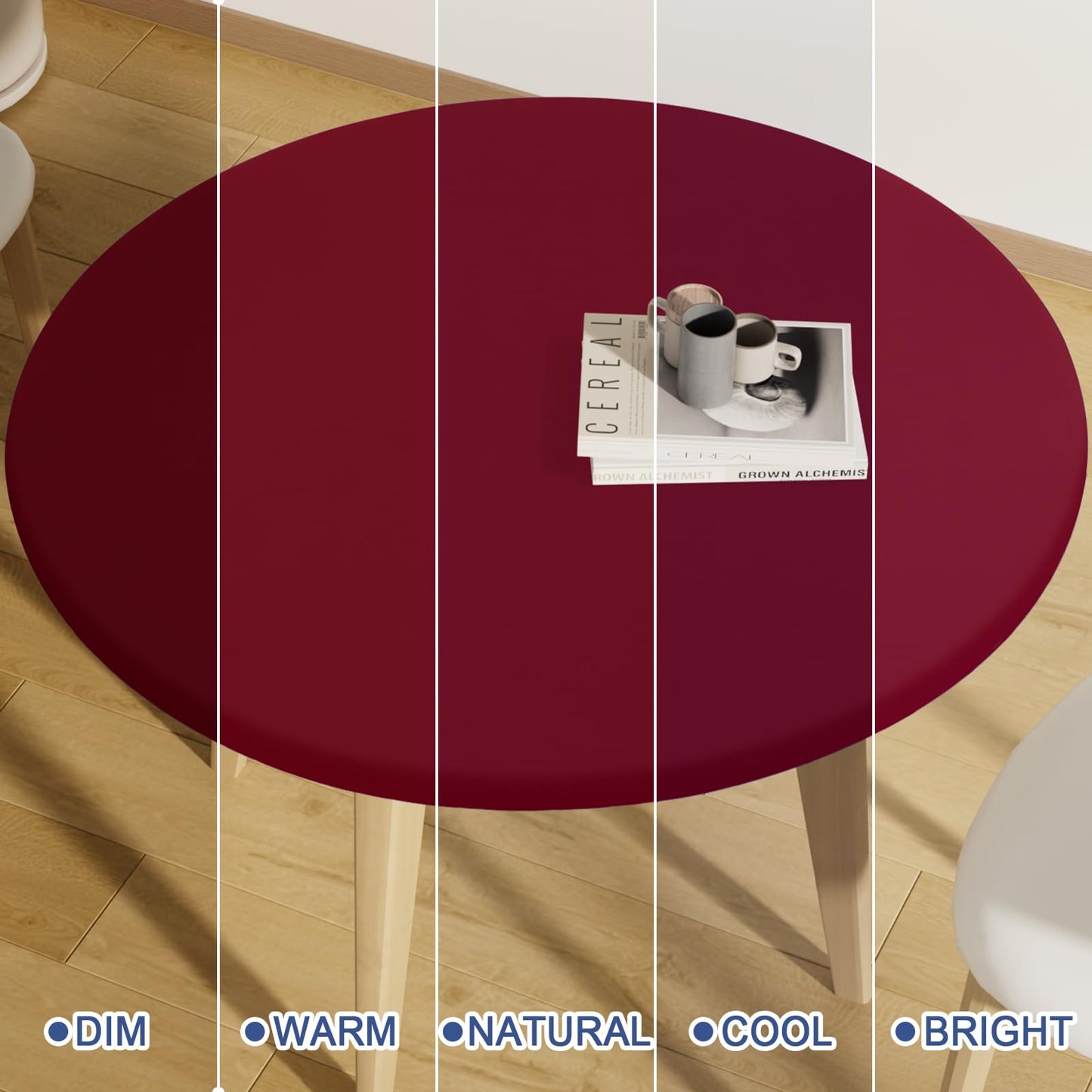 Moosfor Round Spandex Tablecloth, Elastic Fitted Waterproof Tablecloths for 18"-24" Tables, Stretch Washable Picnic Table Cover for Camping, Dining, Indoor and Outdoor, Wine Red