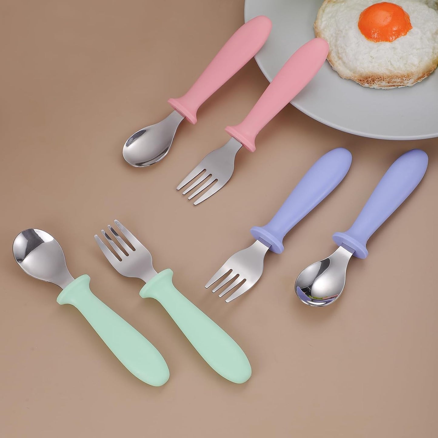 Pimoys Toddler Utensils Set - 6-Piece Forks & Spoons | Dishwasher Safe Stainless Steel with Plastic Handles