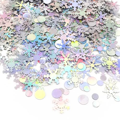 Quacc Laser Silver Snowflakes Confetti Lovely Winter Wedding Confetti Xmas Table Decorations Circles Party Confetti Sequins for Frozen Themed Birthday Party, Gender Reveal (30g, About 900pcs)