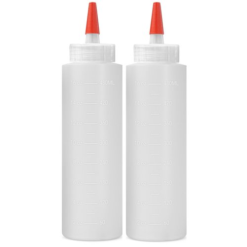 Homestead Choice 2-pack Plastic Squeeze Bottles for Sauces - 16oz Condiment Squeeze Bottles for Liquids - BPA Free Squirt Bottle with Cap - Ketchup, Syrup, Oil, Dressings, Honey & Arts and Crafts
