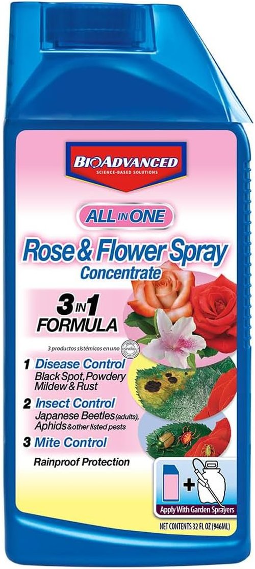 BioAdvanced Rose and Flower Spray - All-in-One Fungicide Concentrate, 32 Oz for Healthy Plants