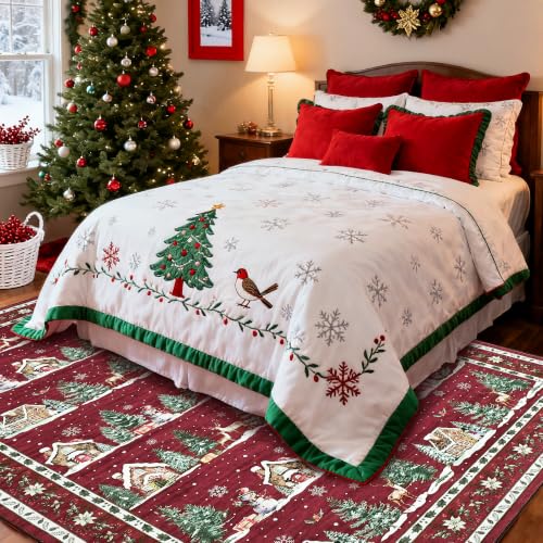 GarveeHome 9x12 Christmas Area Rug - Red, Non-Slip, Machine Washable