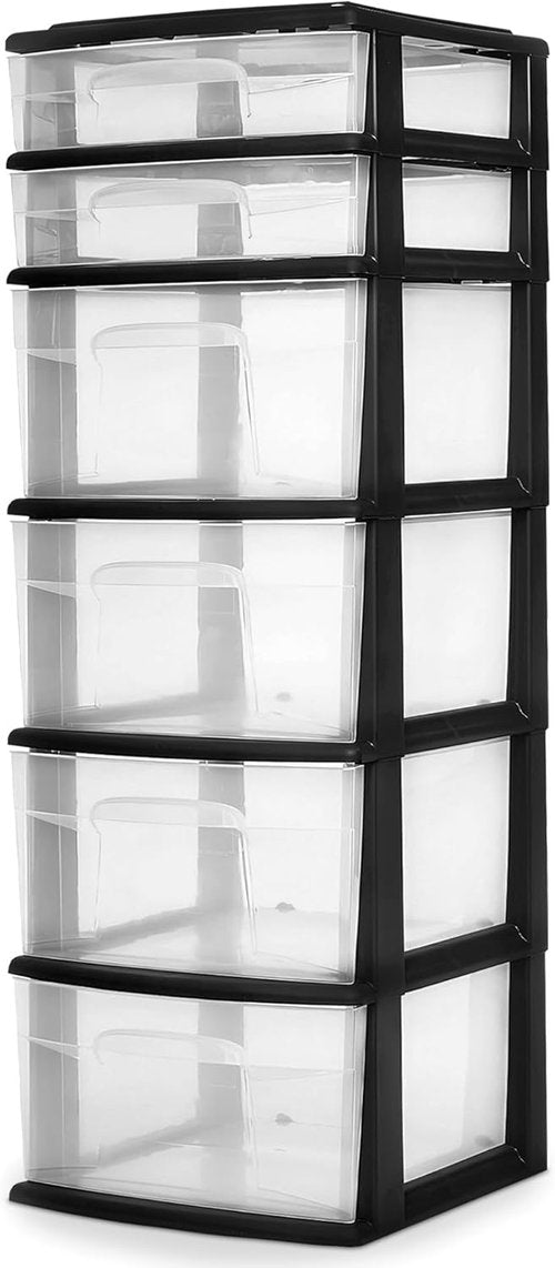 HOMZ 6-Tier Clear Plastic Drawer Tower - Heavy-Duty Storage Organizer Cart for Home & Closet
