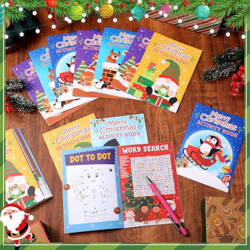 Kosiz 96 Pcs Christmas Activity Coloring Books Mini Games Santa Booklets - Holiday Party Favors & Classroom Supplies