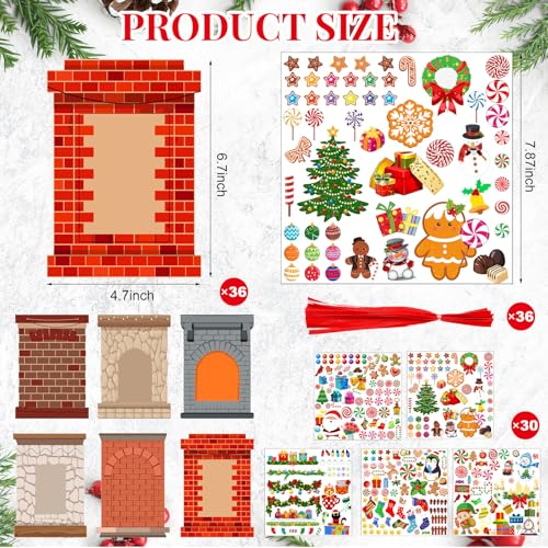 WILLBOND 36 Pack Christmas DIY Picture Frames Craft Kit for Kids Xmas Tree Photo Frames Ornaments with Stickers for Xmas Winter Holiday Party Activities Games Favor(Fireplace)