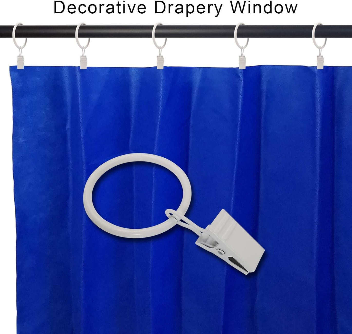 Skiennix Curtain Rings - 40 Pack Drapery Clips with 1.26" Interior Diameter - Fits 1" Rods, White
