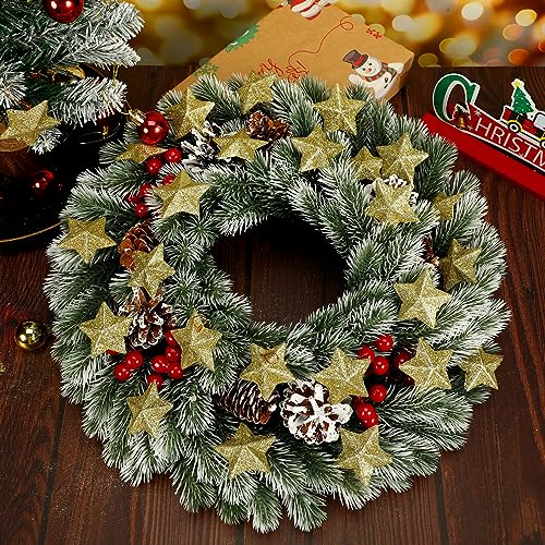 MAGICLULU Gold Glitter Star Ornaments 30Pcs 5x5cm Mini Christmas Hanging Stars
