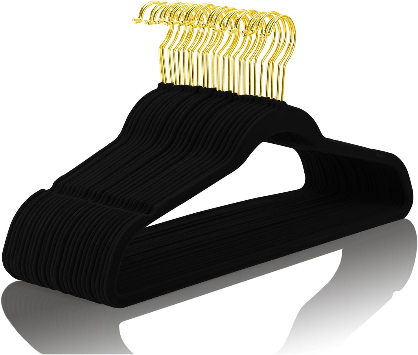 MIZGI Premium Velvet Hangers - Heavy-Duty Non-Slip Slimline Design | 30 Pack in Black with Gold Hooks