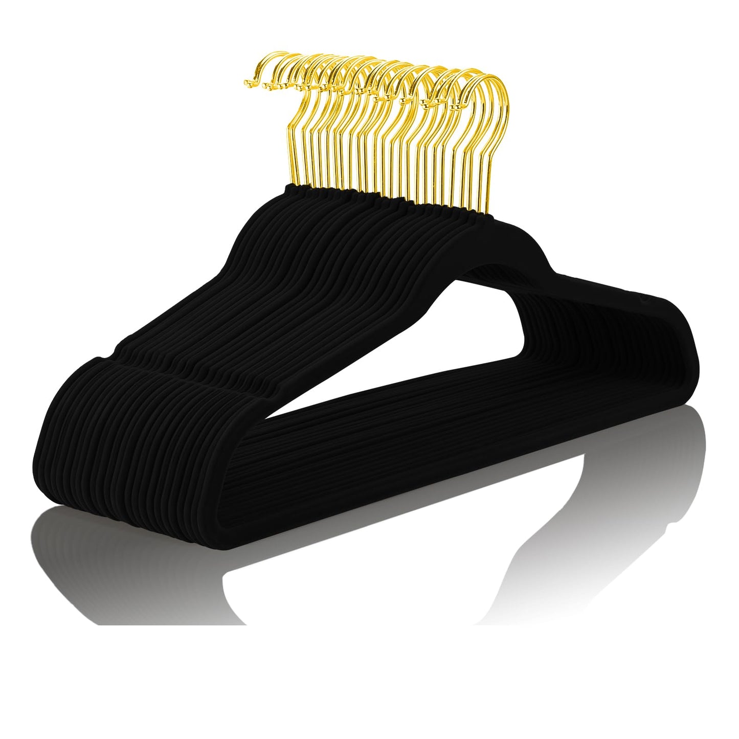 MIZGI Premium Velvet Hangers Pack 30 Pcs Heavyduty - Non Slip Slimline - Velvet Suit Hangers Black - Gold Hooks,Space Saving Clothes Hangers