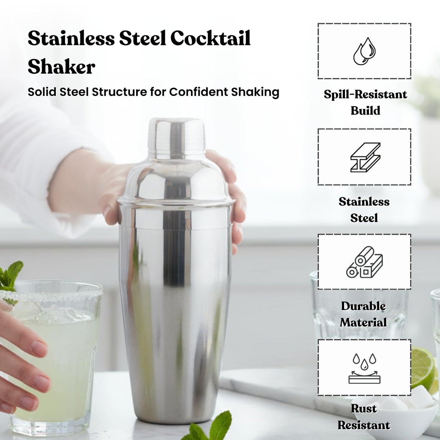 MAZDA Cocktail Shaker, 25 oz Martini Shaker, Drink Shaker Built-in Strainer, Professional Stainless Steel Margarita Mixer, Bartender Kit Gifts