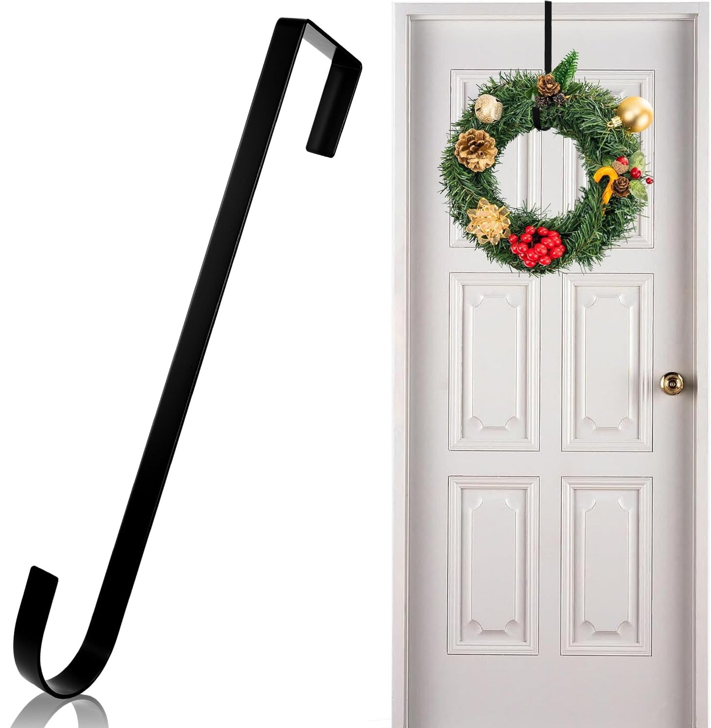 Vhxmaizxn 12 in Wreath Hanger Black Wreath Hangers for Front Door Wreaths Hangers Hook Over The Door Hook for Christmas Wreaths Holder Xmas Halloween Easter Home Outdoor Decorations