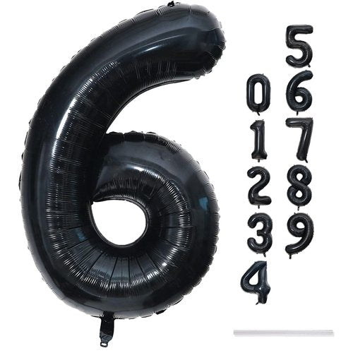 Black Balloon Number 6, 40 Inch Large Self Inflating Foil Number Balloons 0-9, Giant 6 Digital Helium Balloon for 6th 16th Kids Boys 60th Men Birthday Party Anniversary Celebration Decorations