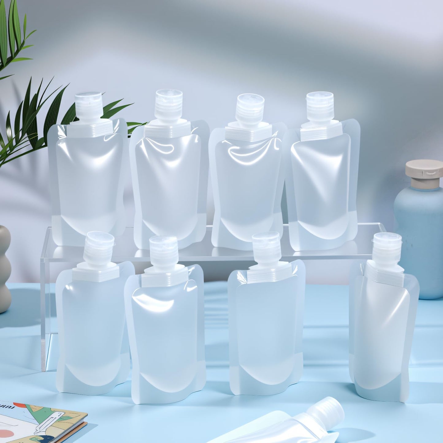 Liquid Pouches for Travel, 10 Pcs 50ml Transparent Portable Fluid Packing Bags Leak Proof Travel Pouch for Liquids Reusable Empty Squeeze Pouches Applies to Toiletry Cosmetic Lotion Shampoo Shower Gel