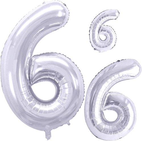 GOER Silver Foil Number 6 Balloons - Huge 42 Inch & 32 Inch for 6th Birthday Party Decorations (3 Pcs)