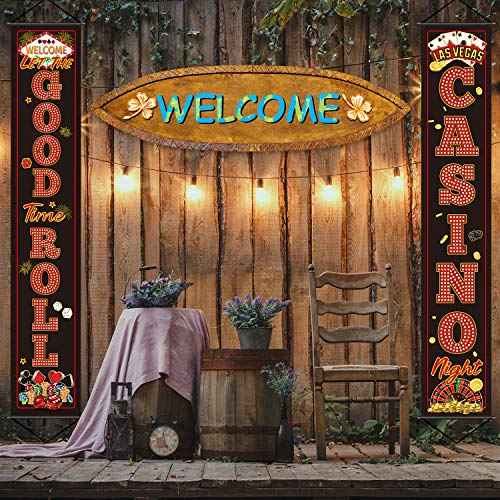 Blulu Casino Night Party Decorations Las Vegas Party Banner Poker Night Decorations Welcome Porch Sign for Game Travel Holiday Carnival Jungle Background Backdrop