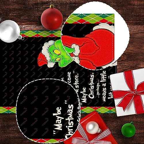 Nepnuser Merry Christmas Table Runner Green Elf Winter Holiday Birthday Party Decor Xmas Home Kitchen Dining Room Indoor Decoration (Black, 13" x 108")