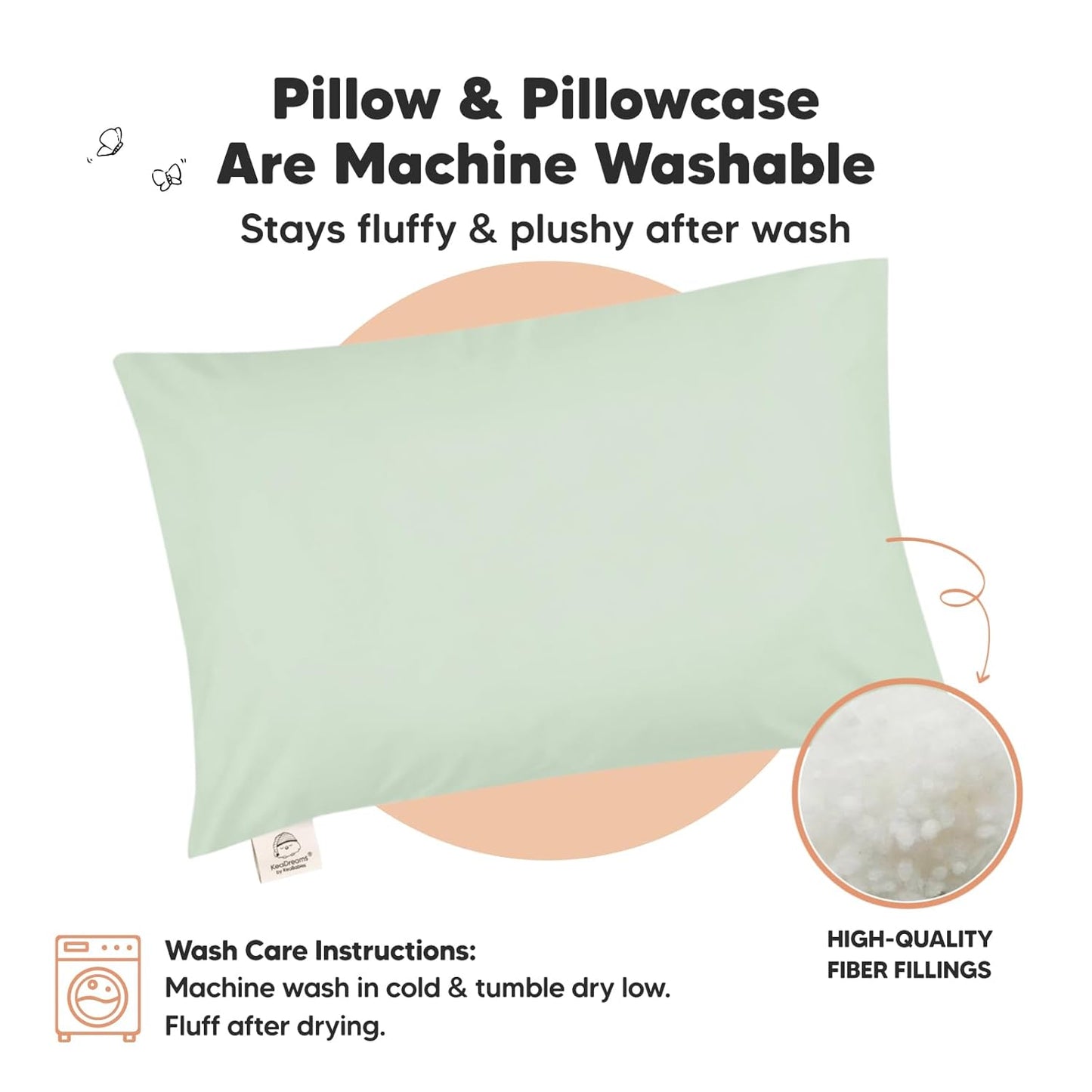 My Little Dreamy Toddler Pillow - Organic Cotton Travel Bed Pillow with Soft Pillowcase | 13x18, Sage, Machine Washable for Ages 2-5