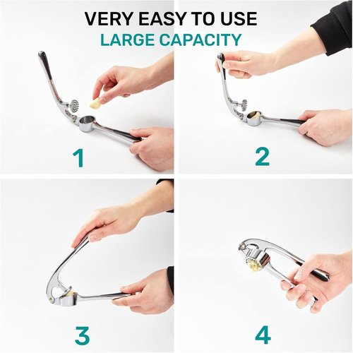 HiramWare Garlic Press - Premium Rust-Proof Kitchen Mincer with Ergonomic Handle | Easy to Clean & Dishwasher Safe
